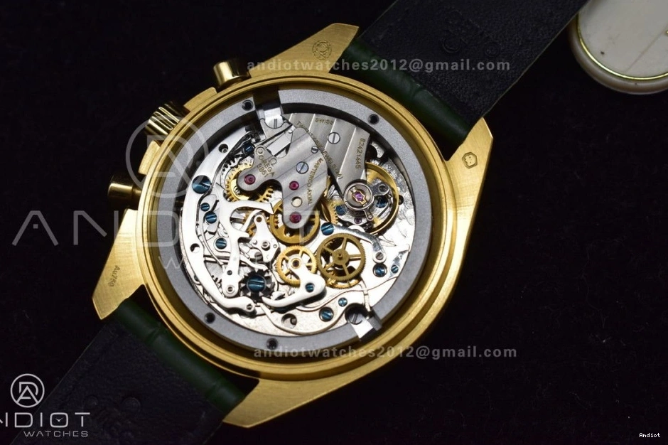 Green Manual in Dial Speedmaster RMF Green on Edition Moonwatch Leather Strap Best YG Gold Chrono Moonshine 1225